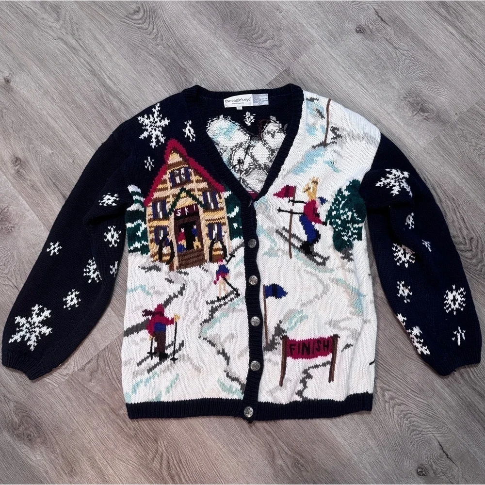 The Eagles Eye 1993 Vintage Ski Winter Holiday Christmas Sweater Cardigan Knit